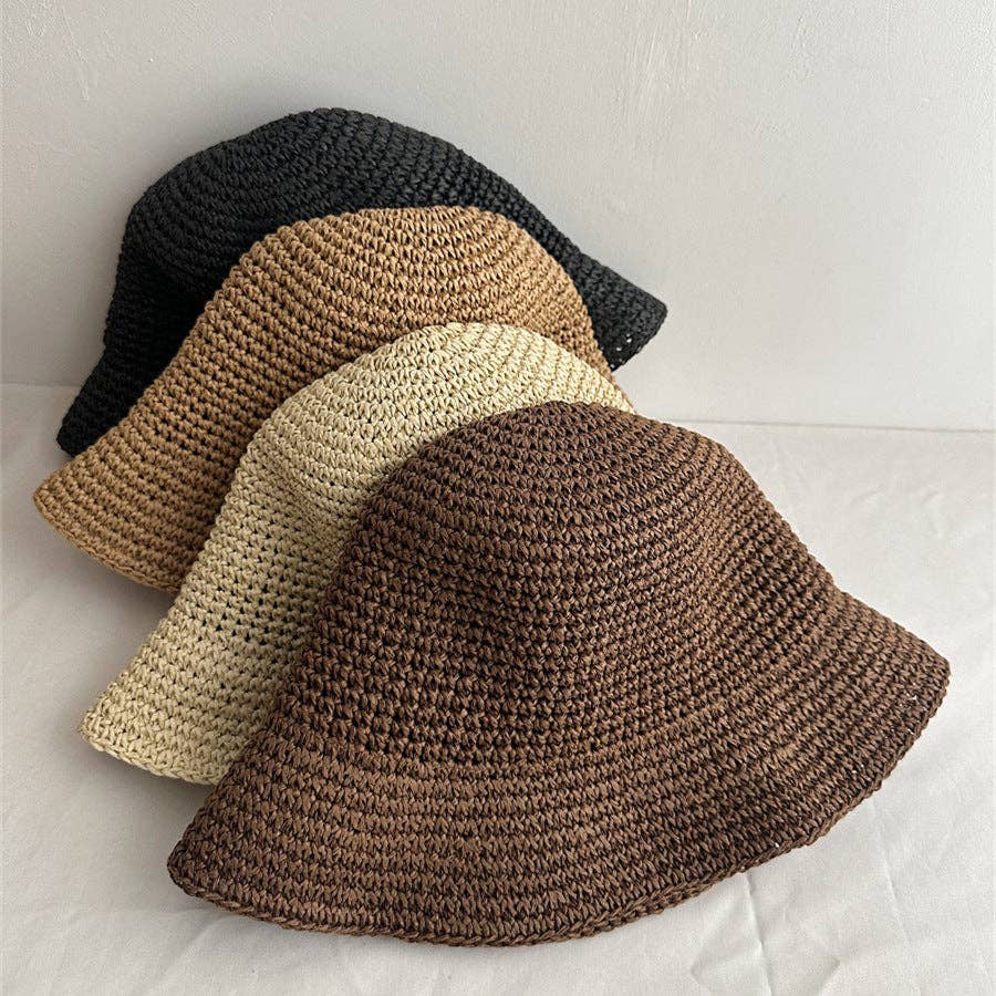 Khaki Raffia Straw Bucket Hat
