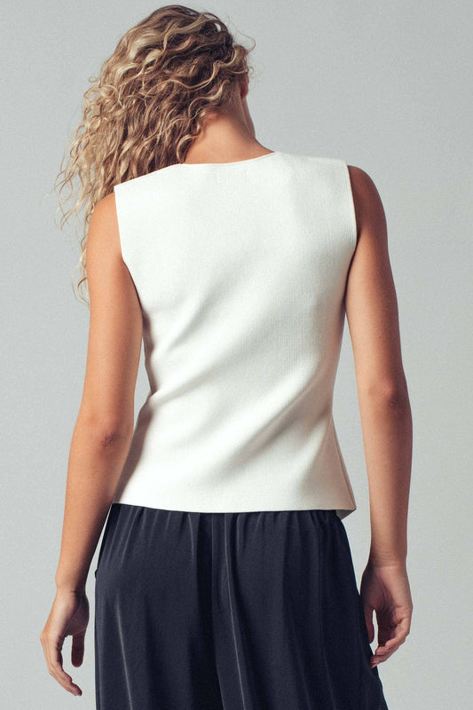 Ivory Knit Vest with Rose Gold Sculpted Button-Front