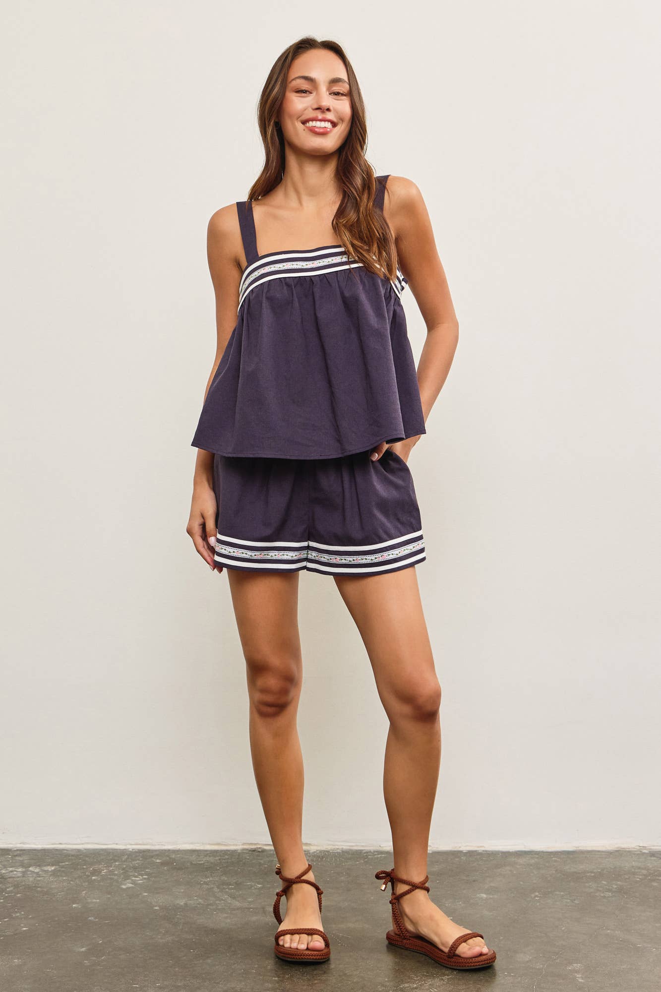 Indigo w/ Flower Hem Detail Shorts- 112471