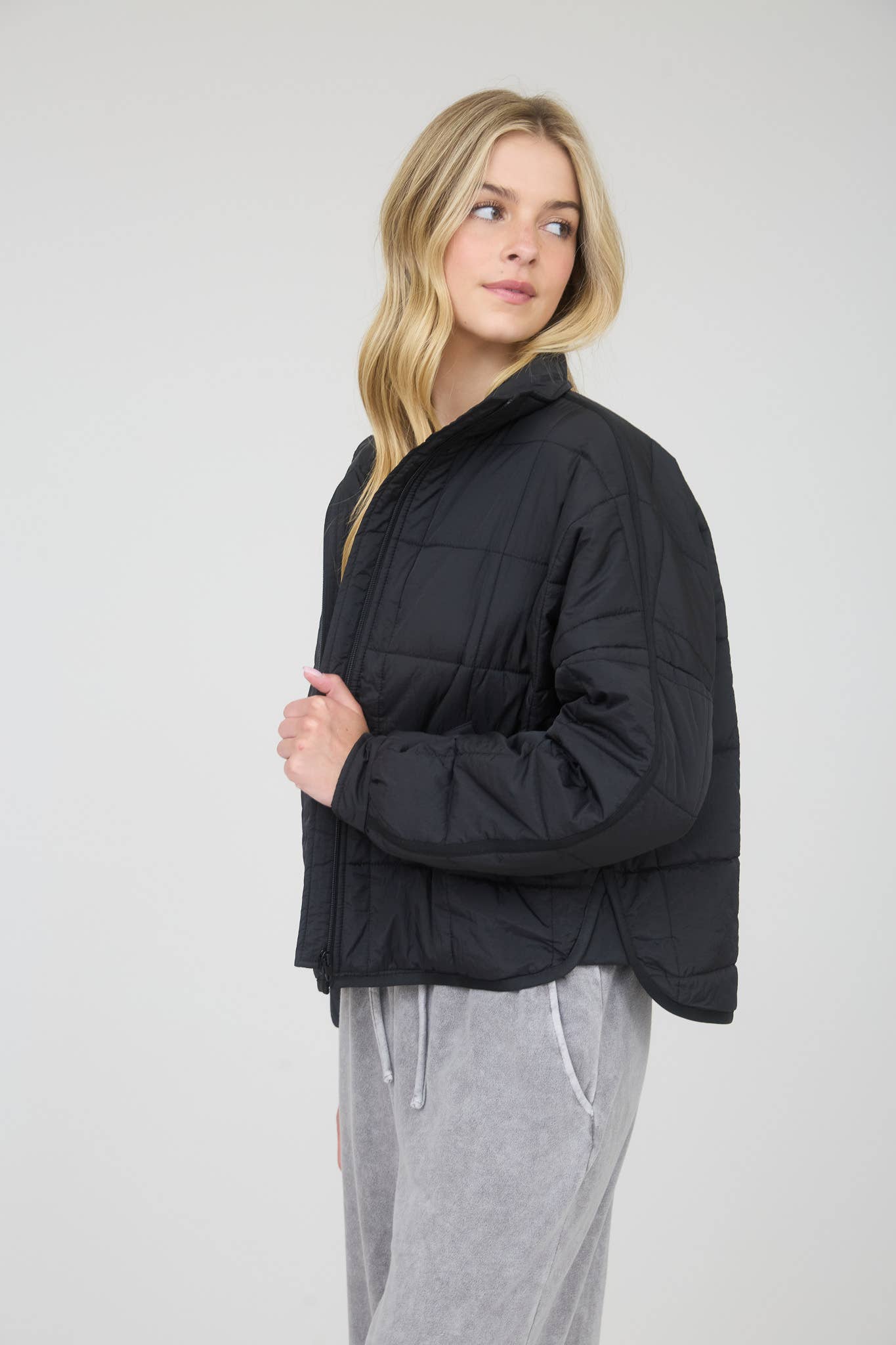 Black Quilted Zip-Up Puffer Jacket