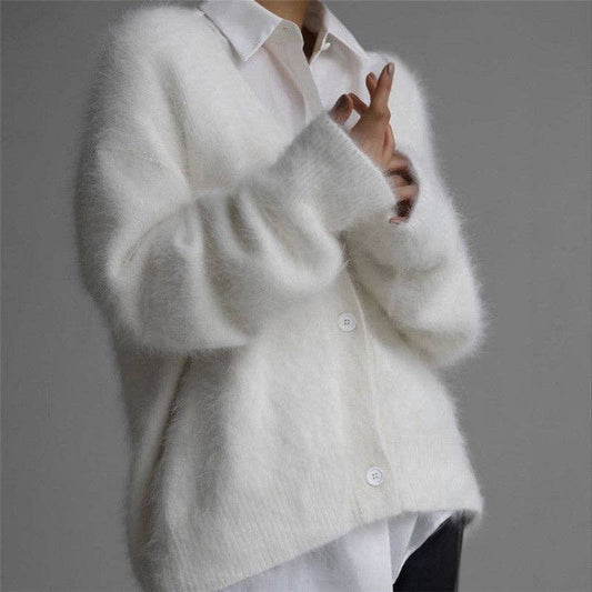 Winter White Cashmere- like Oversized V-Neck Cardigan Sweater