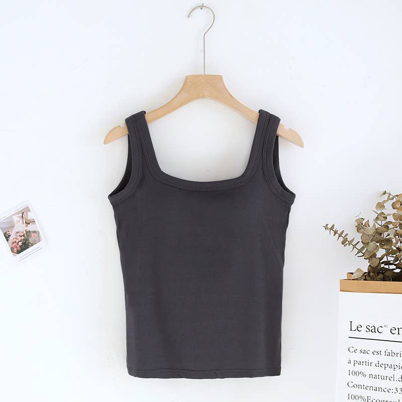 Yellow / Black Semi-Sweetheart neck rib knit built-in bra Tank Top