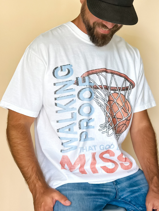Mens White 'God Don't Miss' Inspirational Basketball Tee