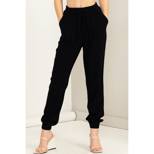 Black Linen Drawstring Jogger Pants