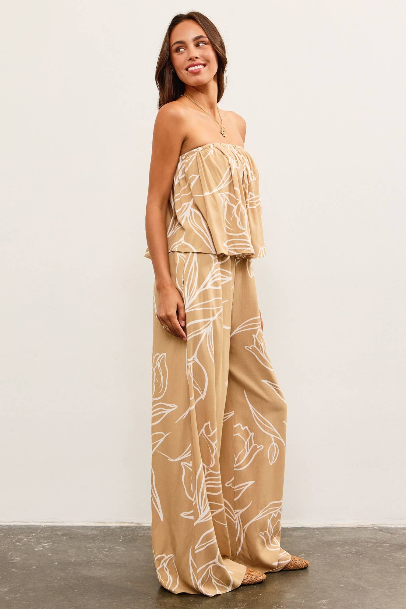 Tan Strapless Top Wide Leg Pant Jumpsuit- 135099