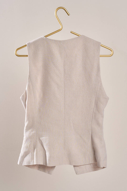 Natural Tailored Linen Blend Waistcoat Vest-141377