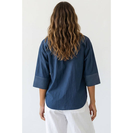 Navy w/ Cream Stitch Tunic Top- 149845