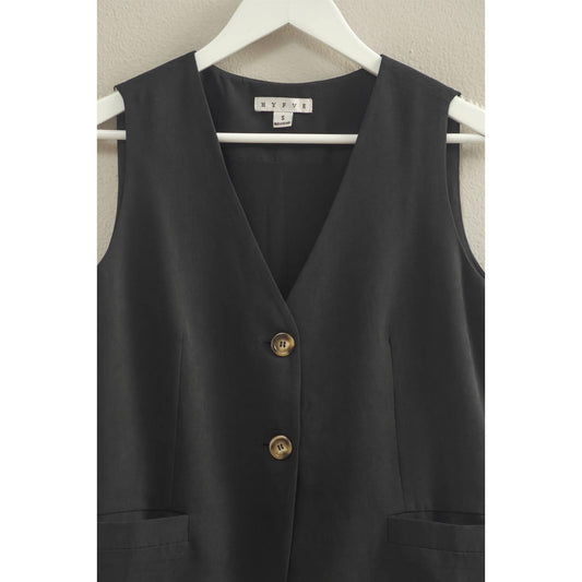 Black Tailored Button Vest-215936