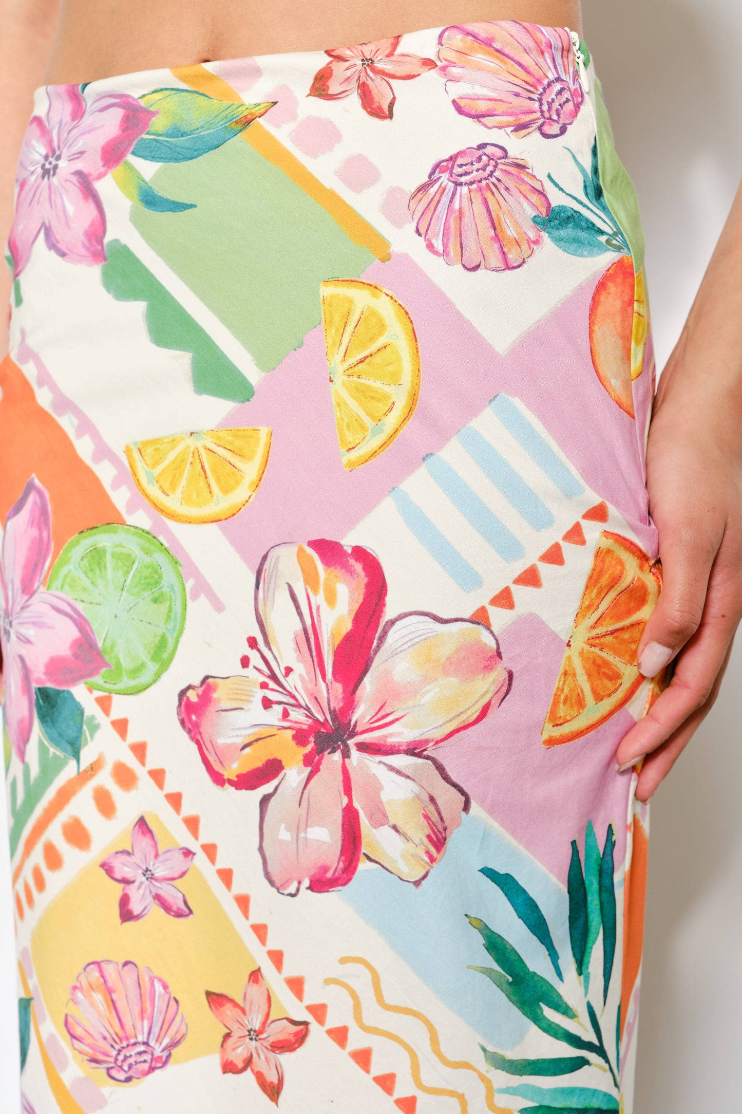Multi Color Exclusive Tropical Print Maxi Skirt-131626