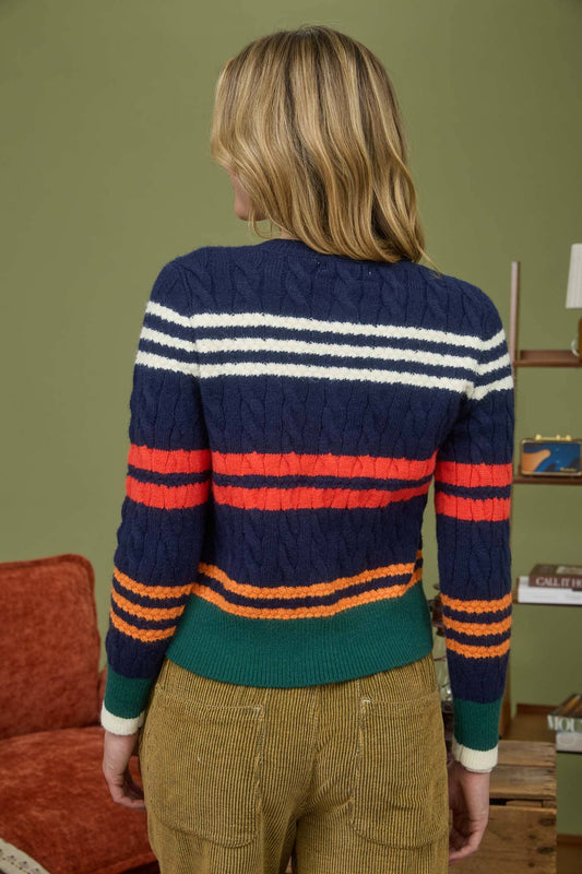 Festive Color Stripe Cable Knit Button Cardigan
