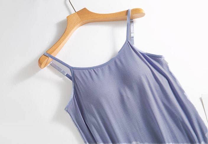 Sand or Blue Built-in bra Strappy Flowy Cotton Tank Dress