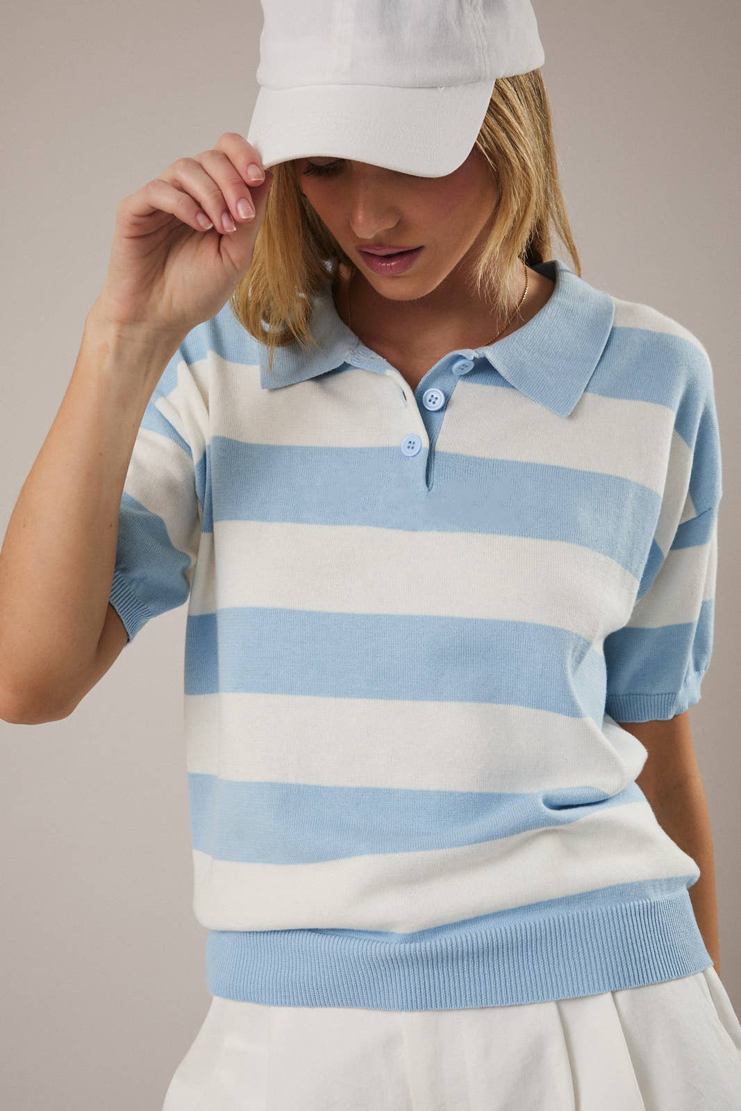 Blue and White Knit Polo