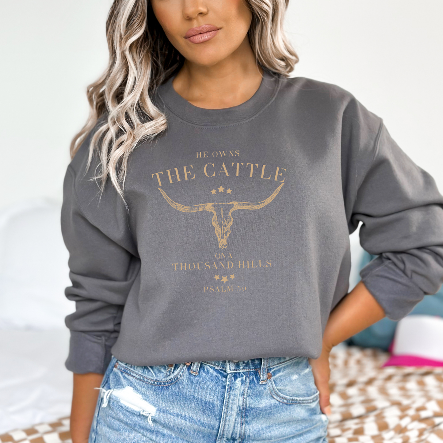 Charcoal "The Cattle" Psalm 50 Oversized Unisex Sweatshirt