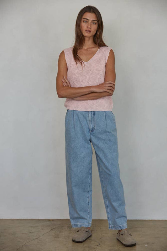 Lite Pink Knit V-Neck Vest Sweater Vest - 152010