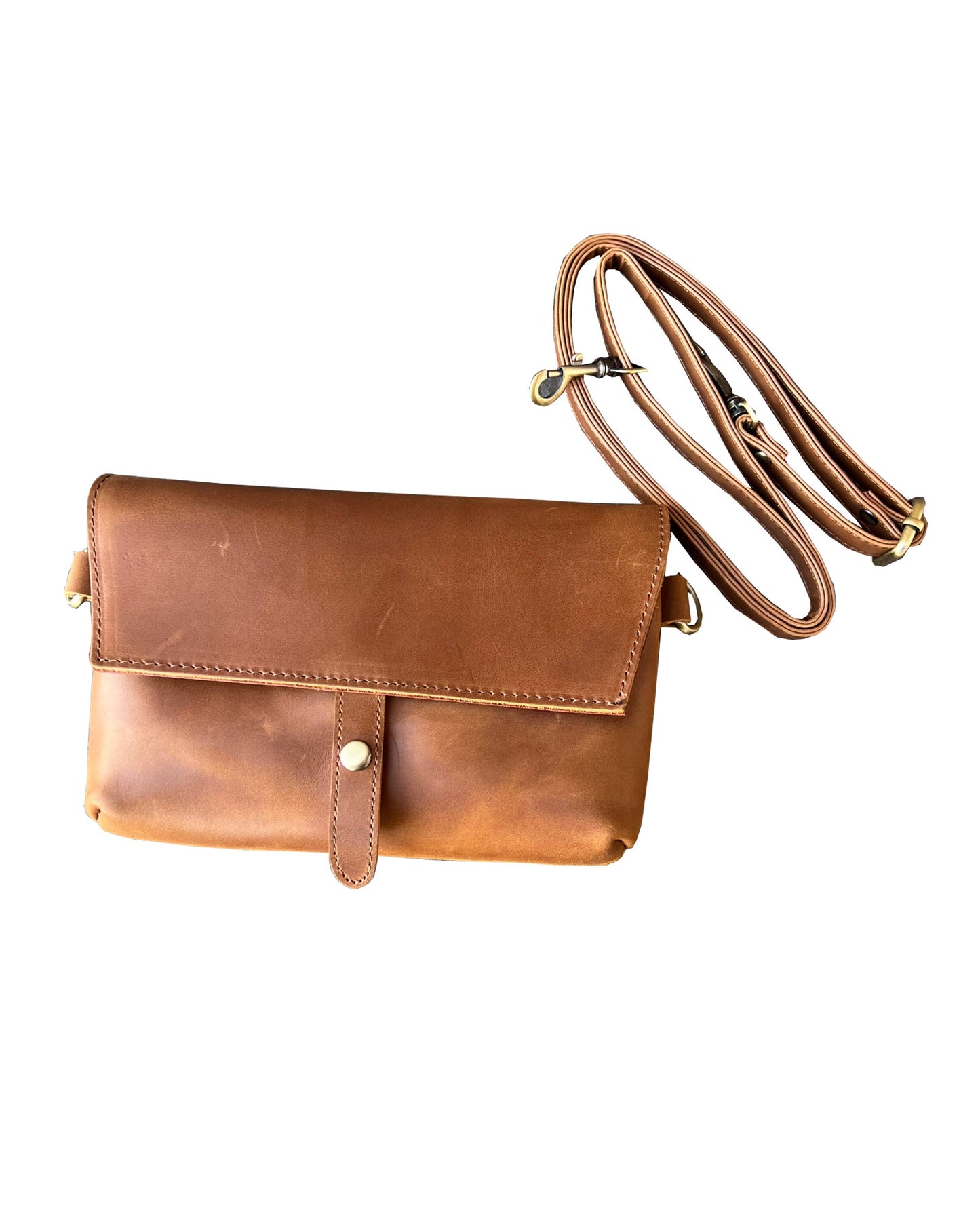 Light Brown Crazy Horse Genuine Leather Crossbody Travel Bag