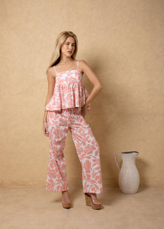 White w/ Rose Petal Print Cotton Tank Top - 182063