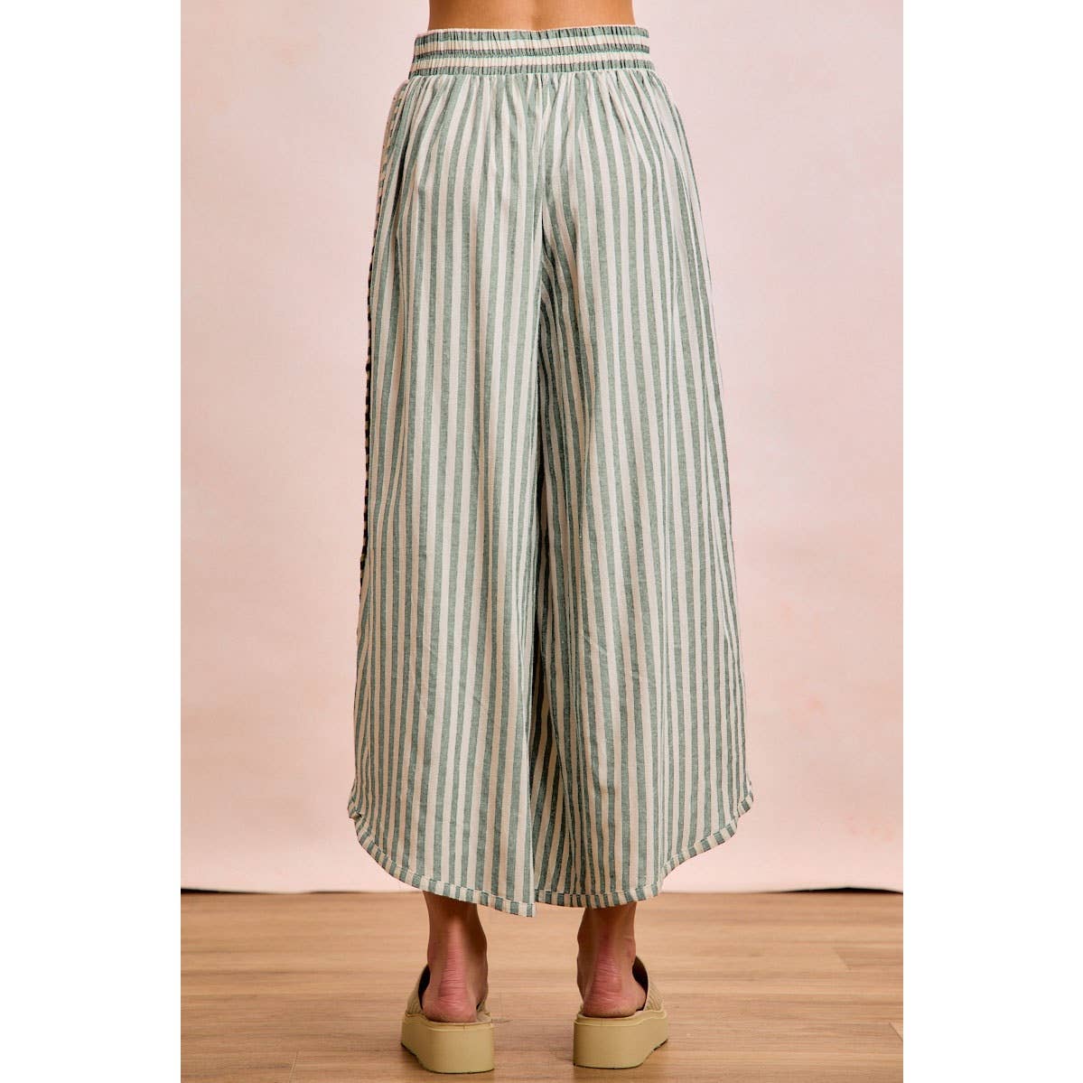 Black and White Stripe and Eyelet Side Wide Leg Pants-131889