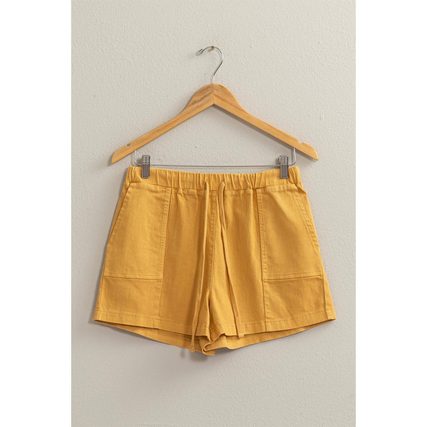 Vibrant Yellow Patch Pocket Drawstring Shorts