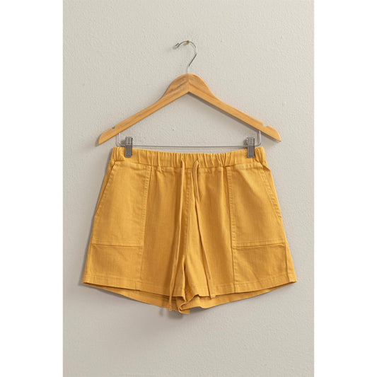 Vibrant Yellow Patch Pocket Drawstring Shorts