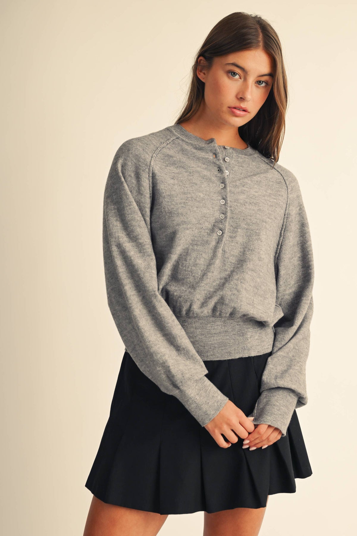 Black Henley Pullover Sweater-153474