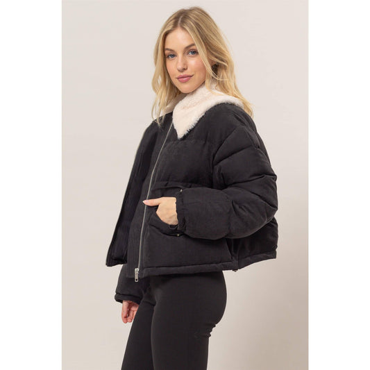 Fur Collar Black Puffer Jacket