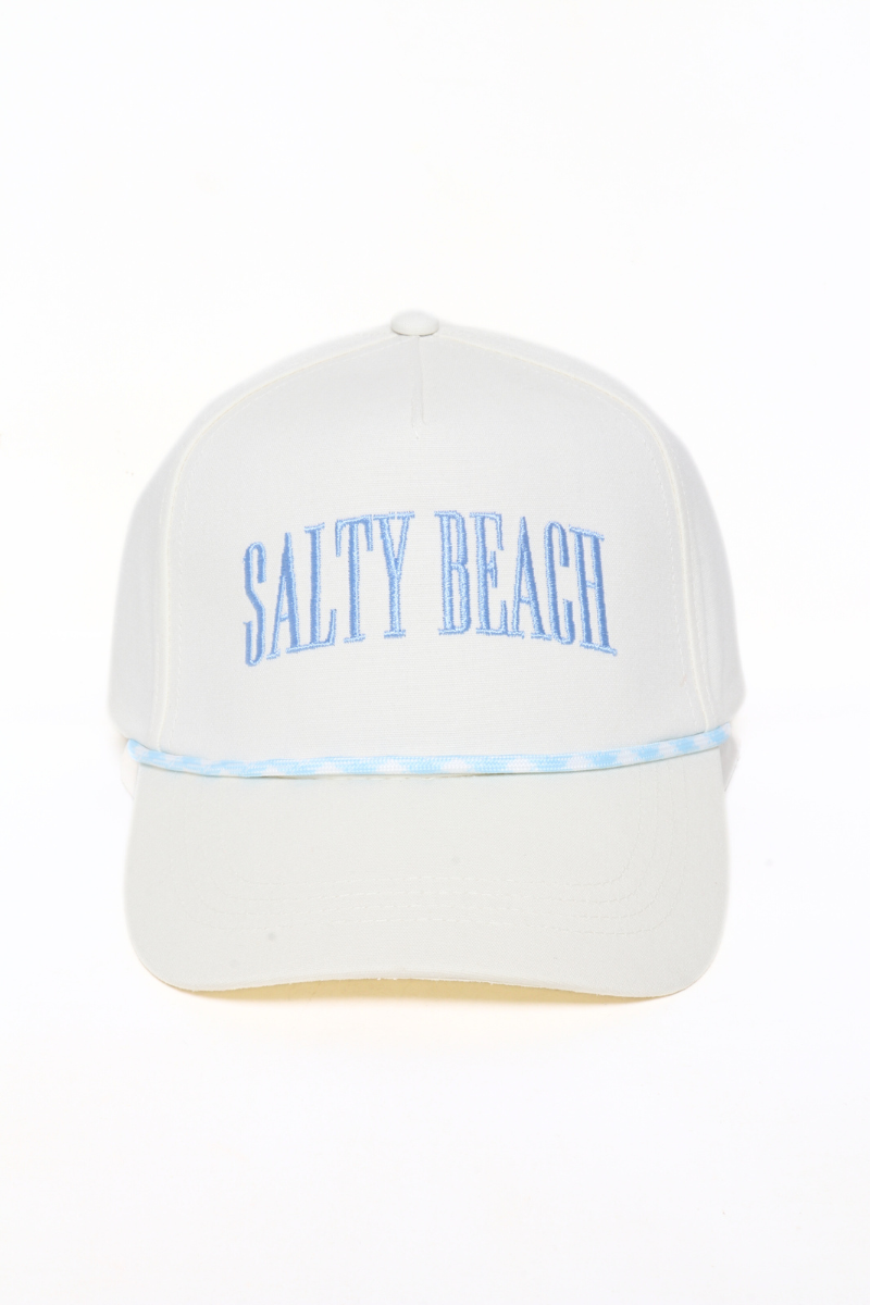 Light Blue 'SALTY BEACH' Embroidery 5 Panel Hat w/ Rope