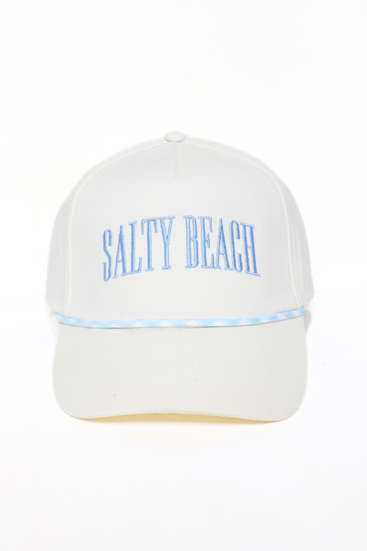 Light Blue 'SALTY BEACH' Embroidery 5 Panel Hat w/ Rope