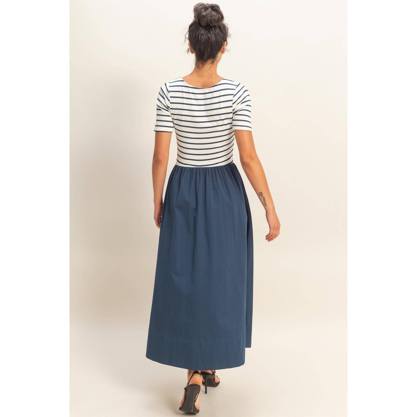 Navy Striped Midi Dress- 122608