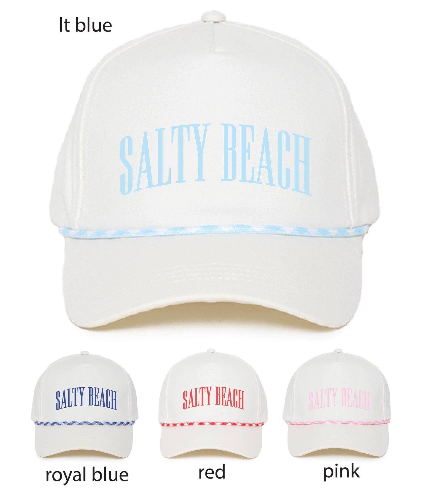 Light Blue 'SALTY BEACH' Embroidery 5 Panel Hat w/ Rope