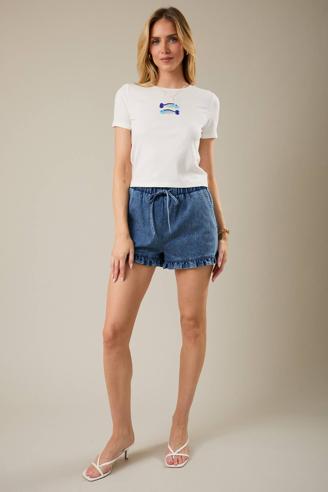 White w/ Beaded Fish T-Shirt- 142081