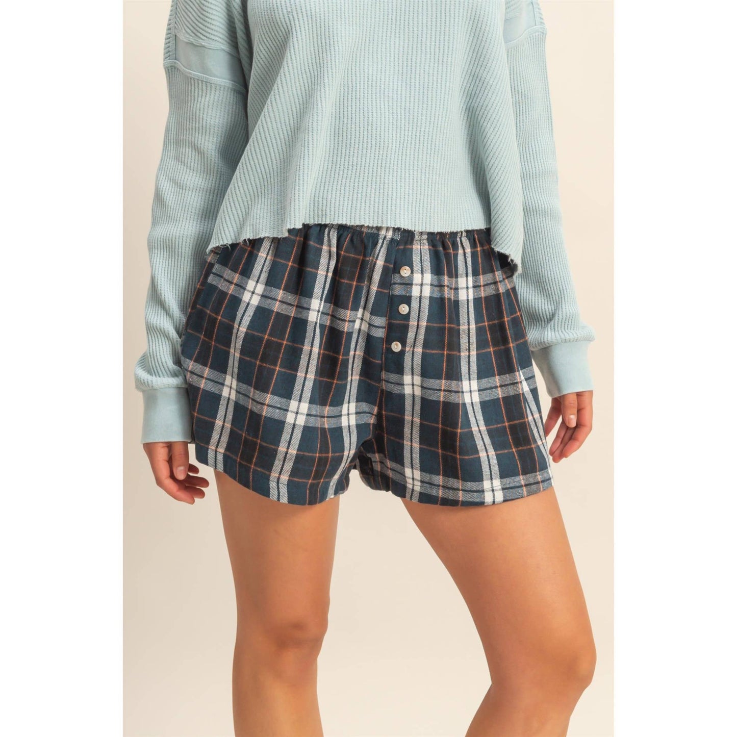 Navy Button-Front Flannel Boxer Shorts