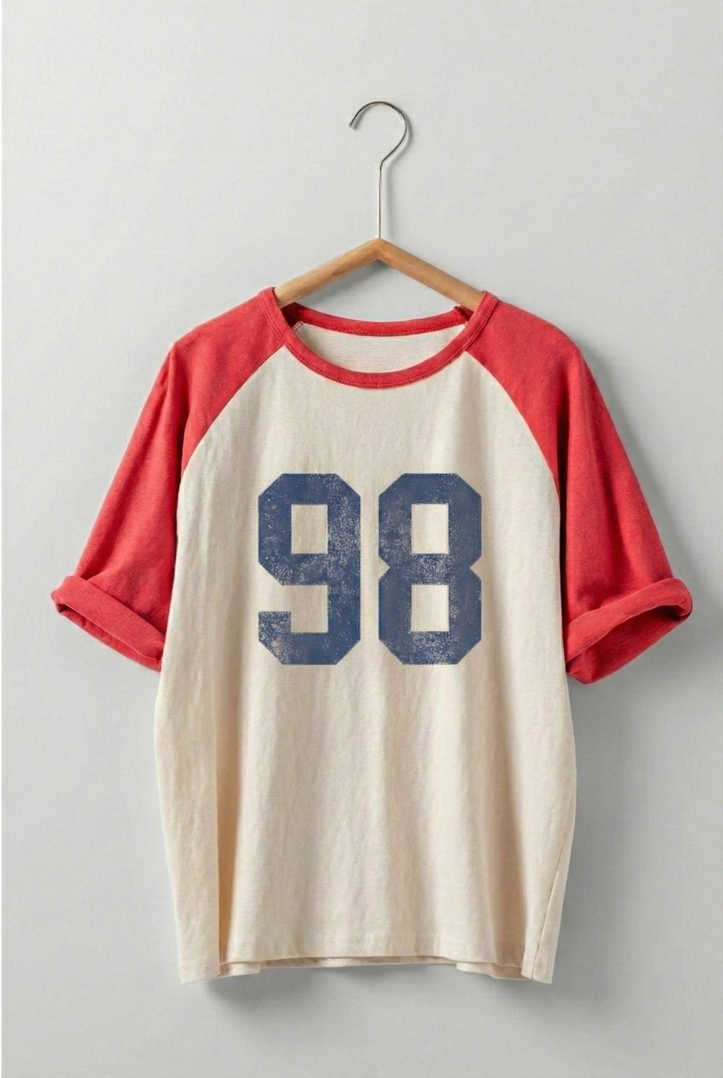 Ivory and Red Vintage Varsity  Cotton Baseball Tee - 141381