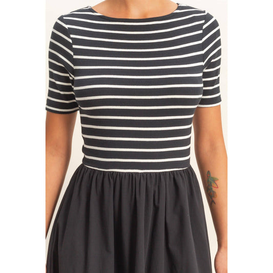 Black Striped Midi Dress- 122608