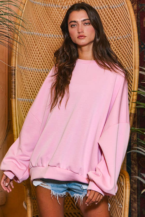 Bubble Pink Oversized Solid Super Soft Scuba Sweatshirt