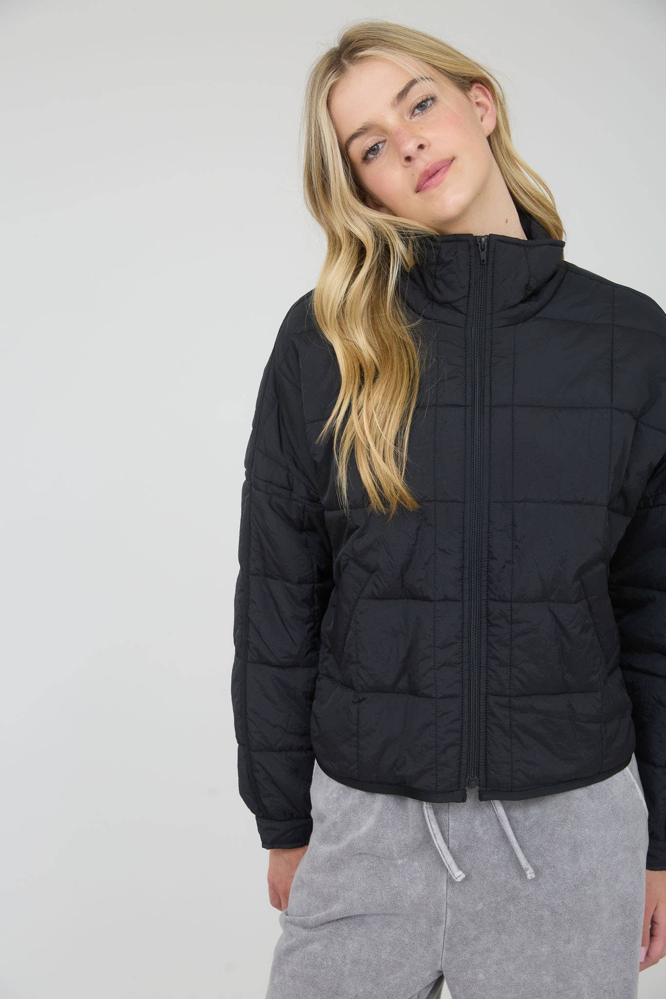 Black Quilted Zip-Up Puffer Jacket
