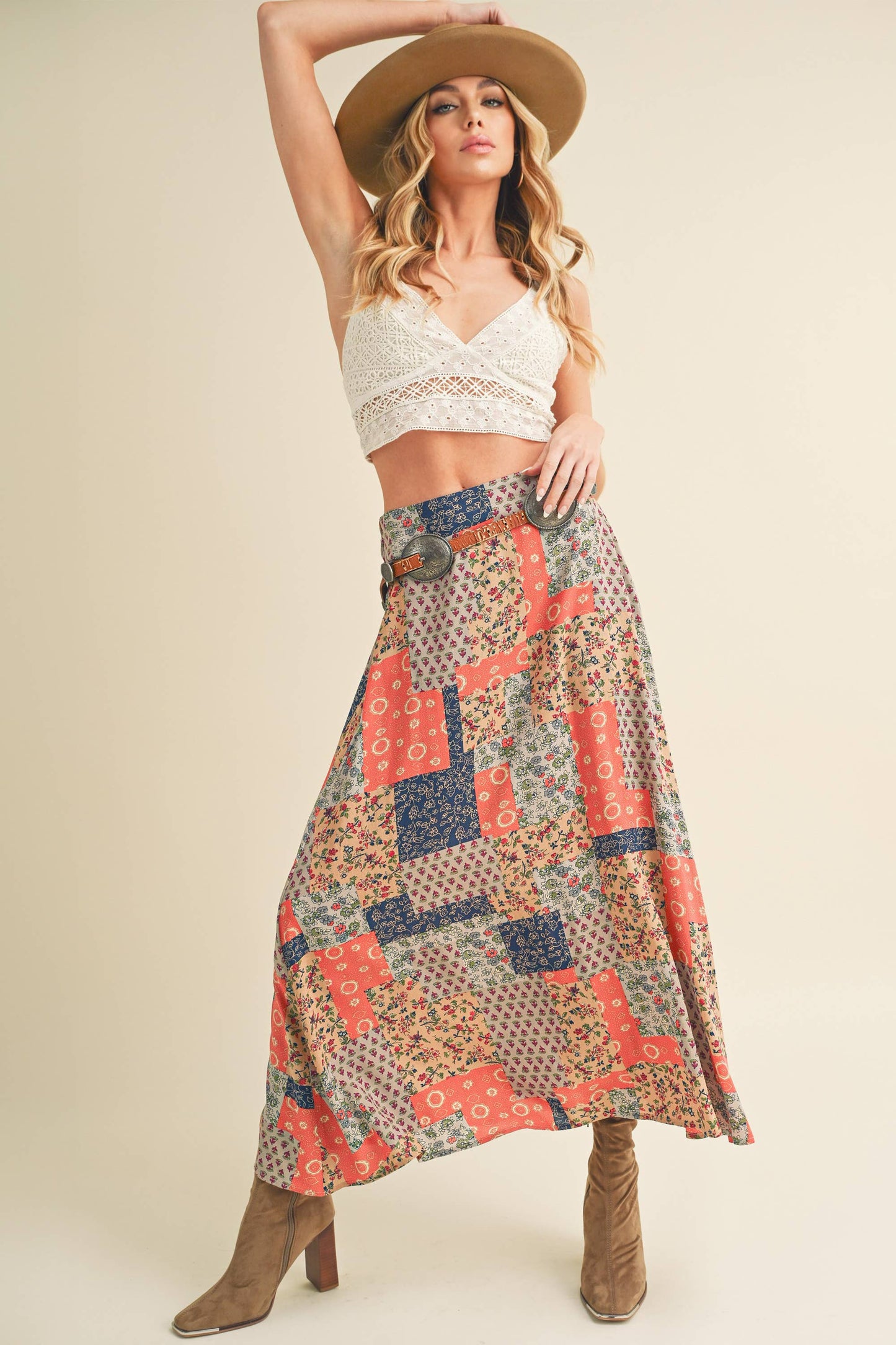 Orange and Tan Contemporary Bradyn Print Skirt-130773