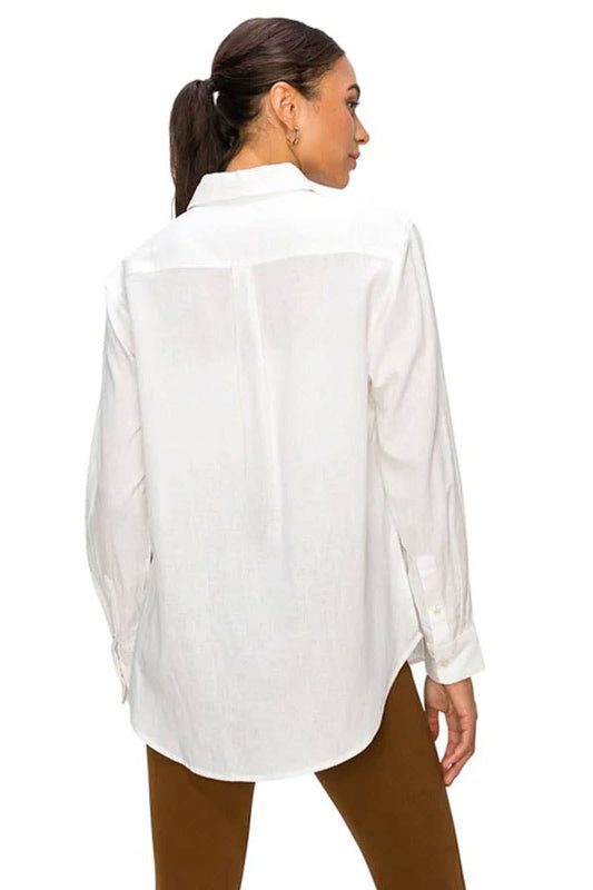 White Linen Button Down Shirt- 140720