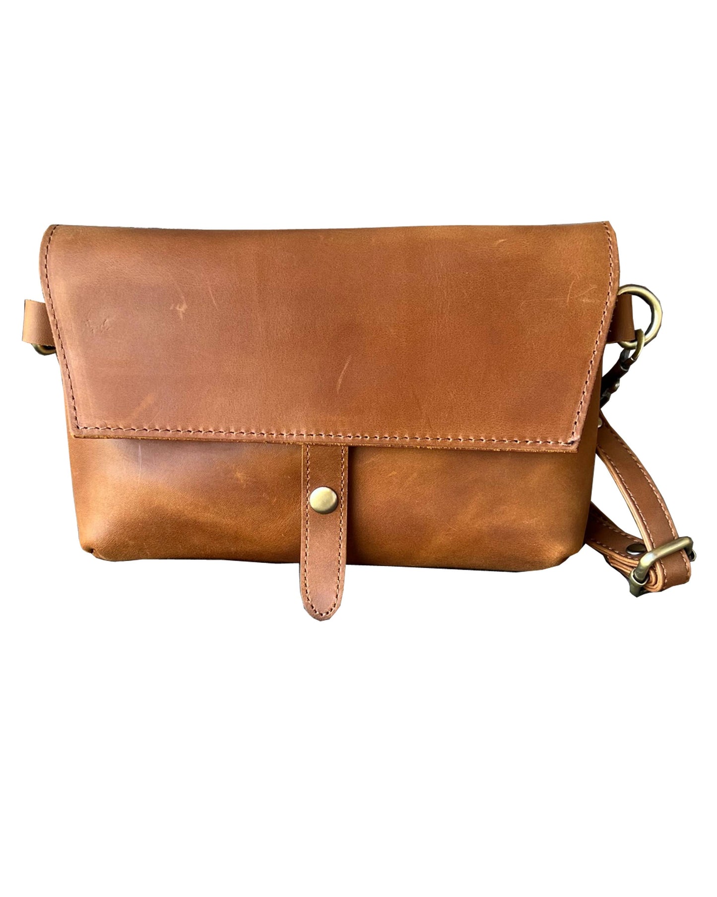 Light Brown Crazy Horse Genuine Leather Crossbody Travel Bag