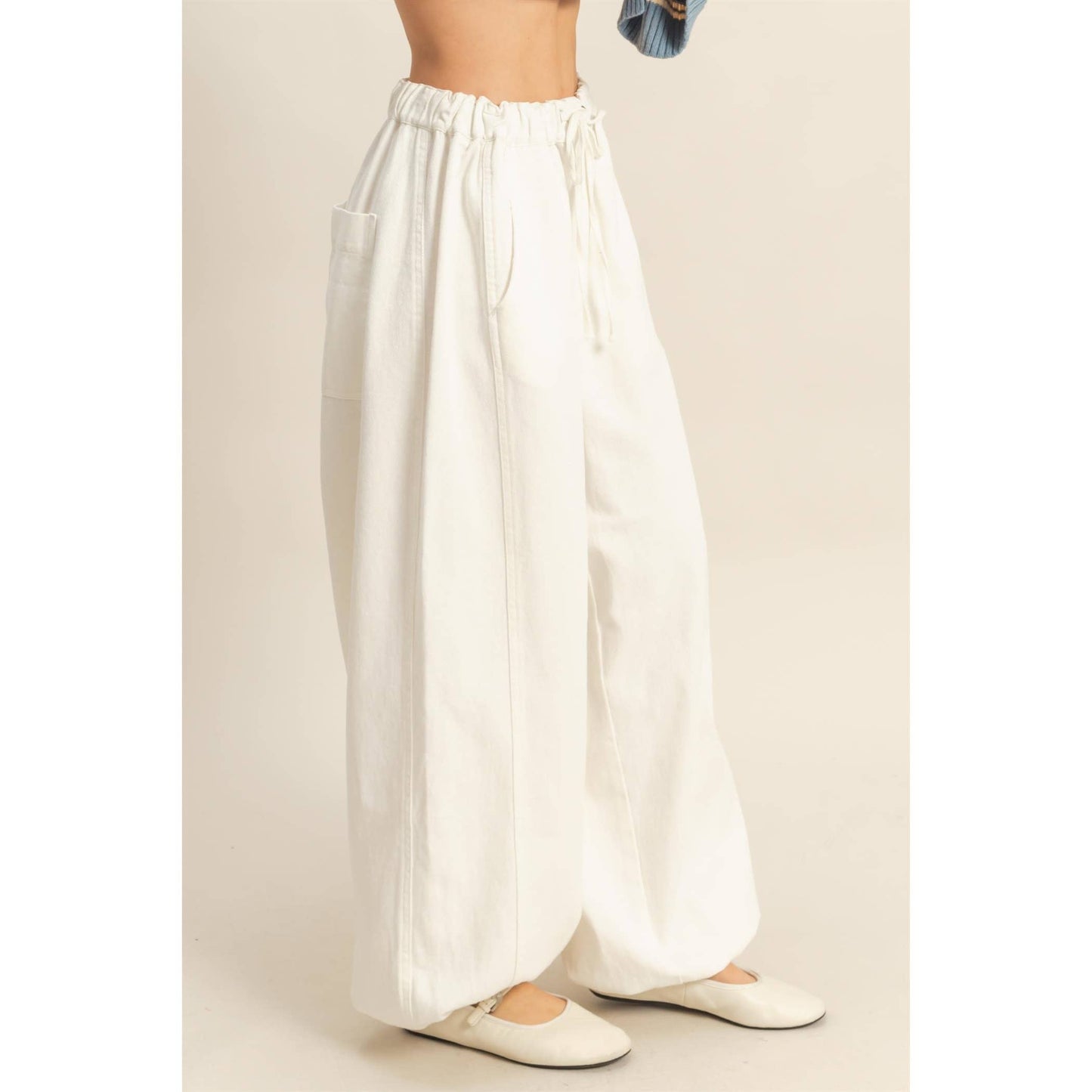 White Enzyme Washed Denim Jogger Pants