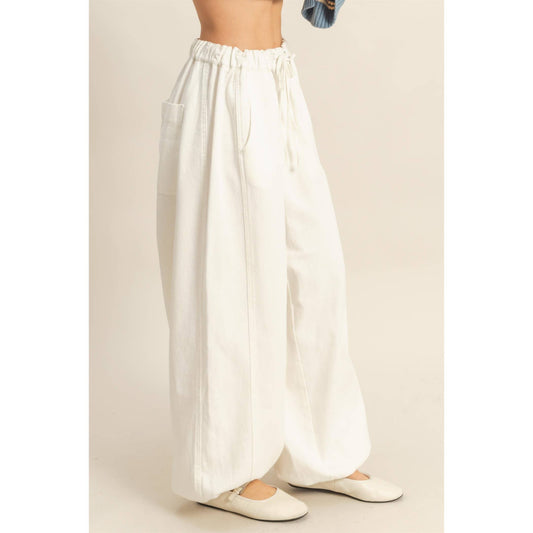 White Enzyme Washed Denim Jogger Pants