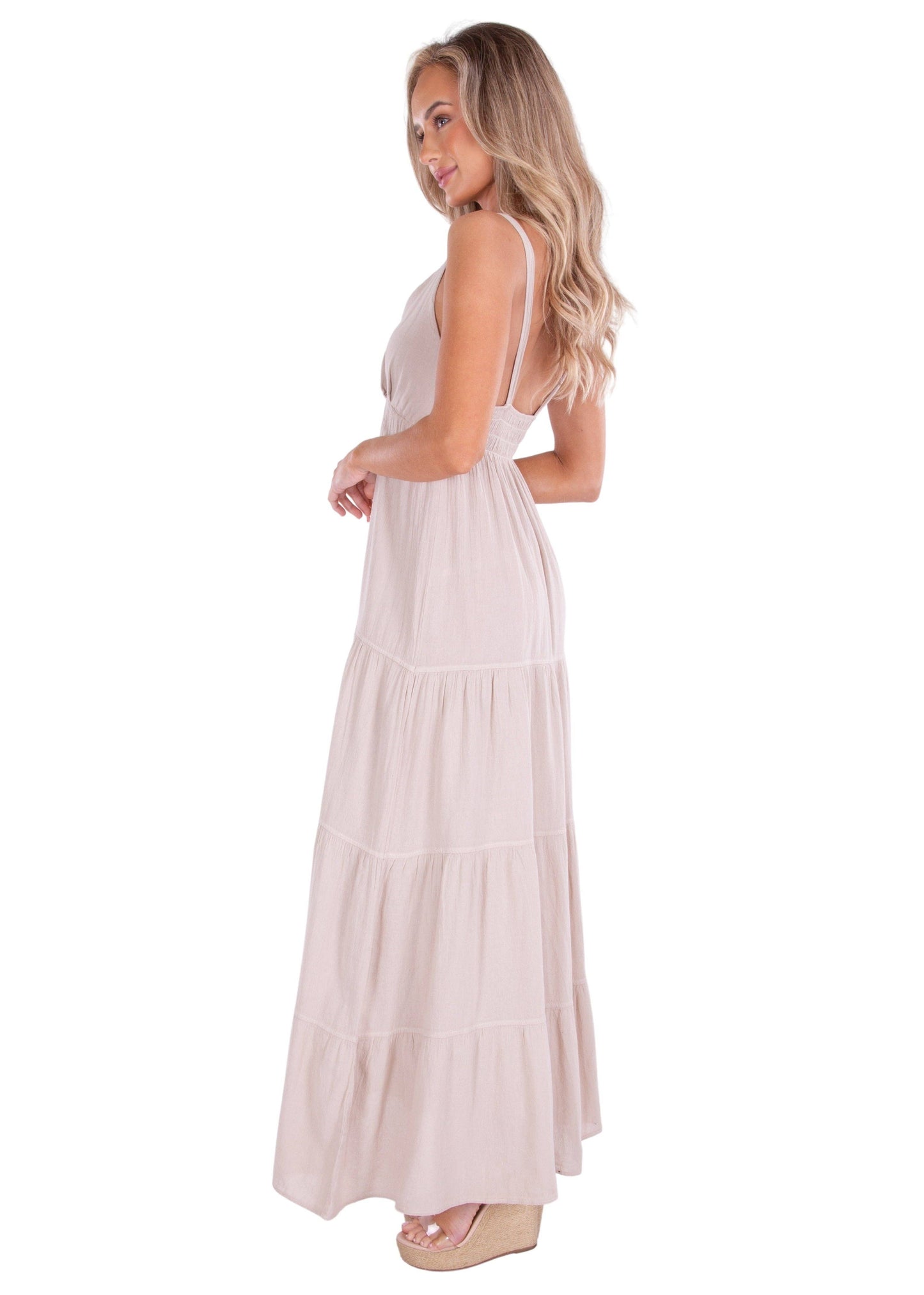 Baby Beige Flirty Cotton Maxi Dress