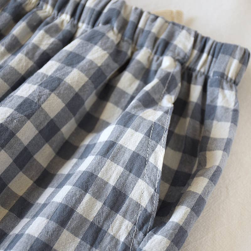 Blue Gingham Boxer Style Shorts- 113369