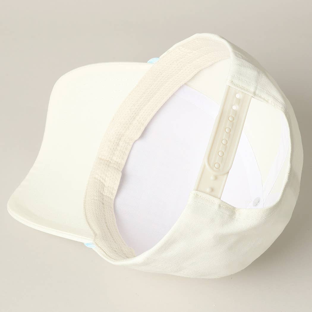 White Coastal Cowgirl Embroidery Patch Trucker Hat with Pink and White Trim