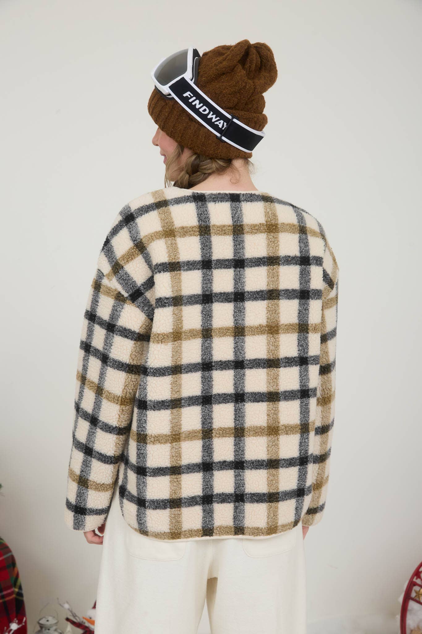 Cream Cozy Plaid Button Down "Teddy" Sherpa Jacket