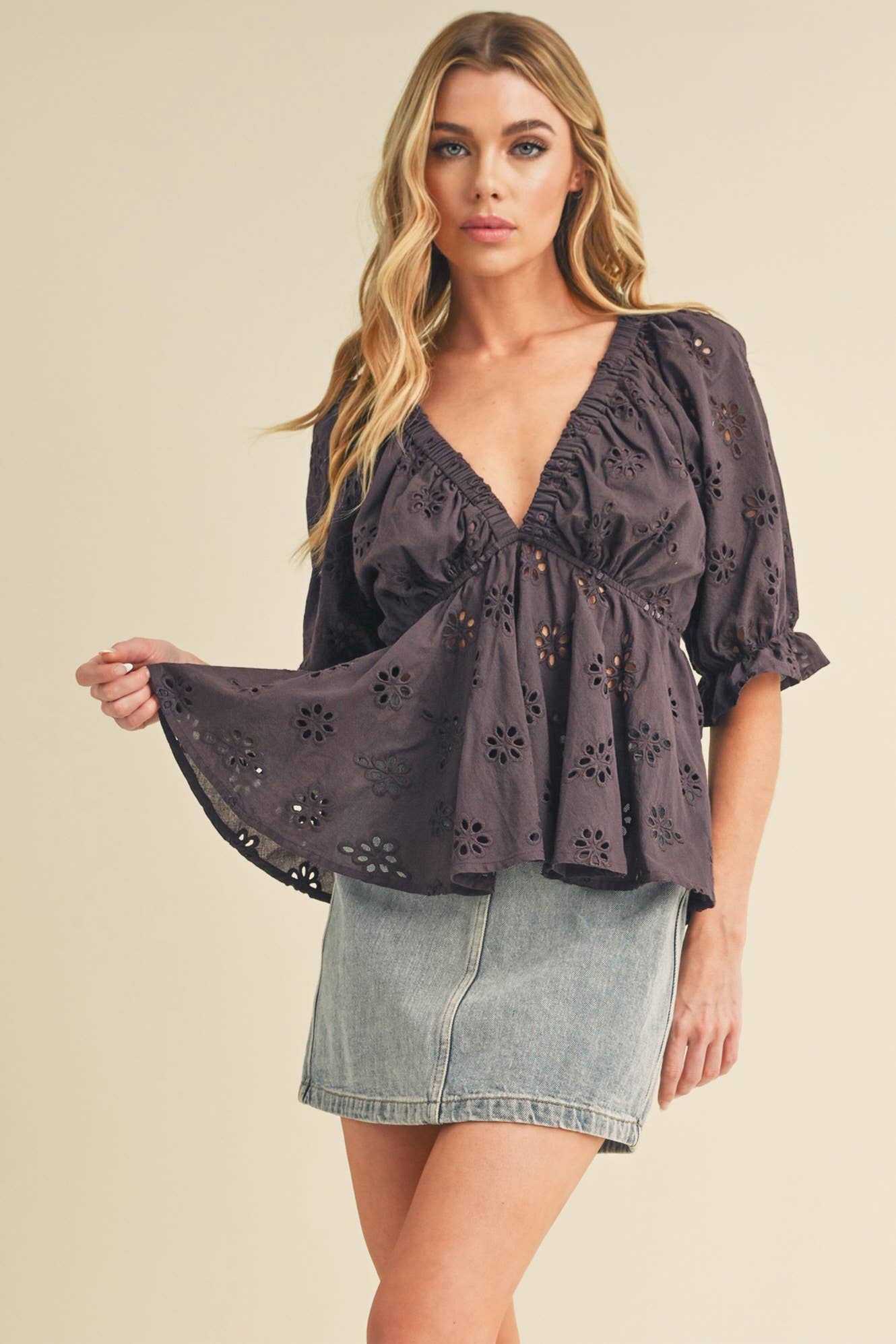 Black Hazle Eyelet Embroidered Top -148290