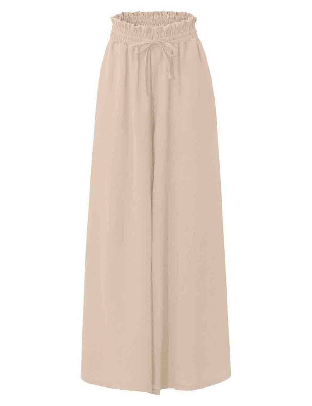 White Elastic Waist Wide Leg Pants-135240