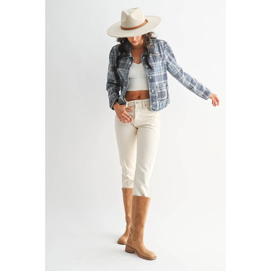 Blue Wash Denim Plaid Button-Front Jacket - 166324