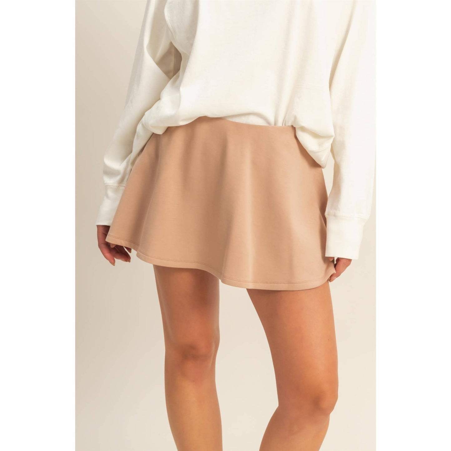 Black / Beige Flirty Double Knit Mid Waist Skort