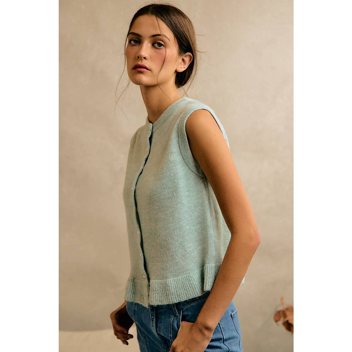 Sea Salt Blue with ruffle detail Vest - 144318