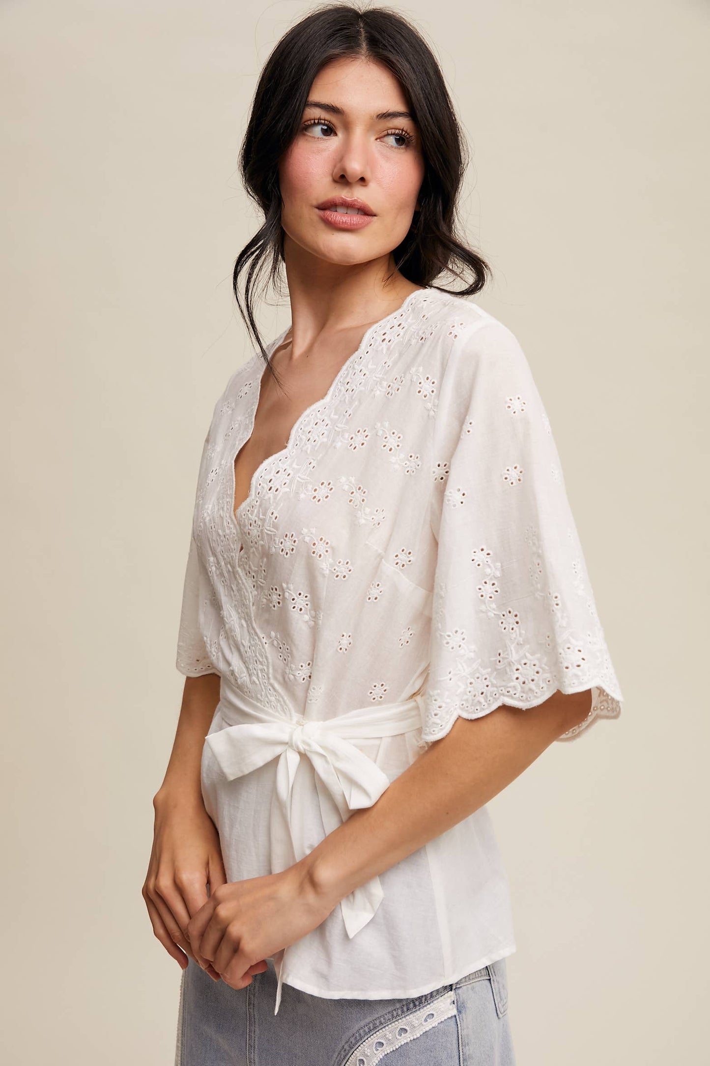 White Eyelet Wrap Blouse- 140649